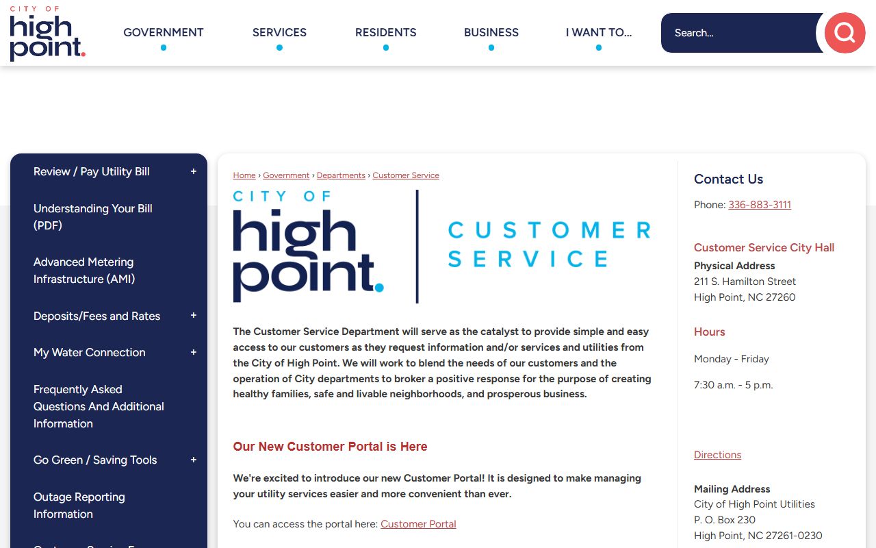 High Point phone directory customer service utility emergency line