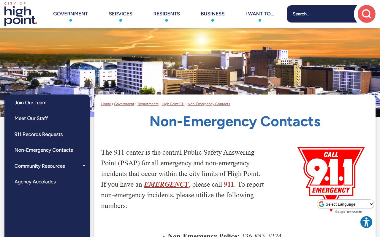 High Point phone directory public safety non emergency contacts
