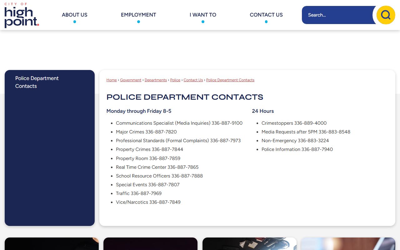 High Point phone directory police contact numbers