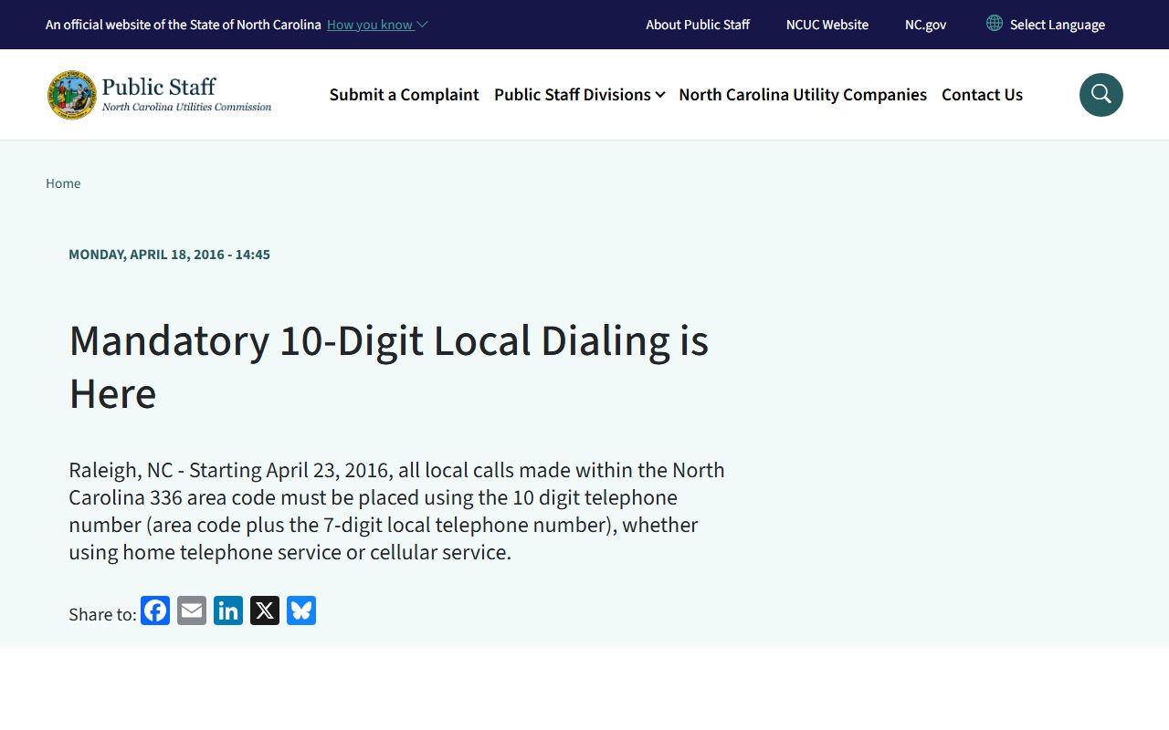 High Point phone area codes North Carolina Public Staff 743 overlay notice