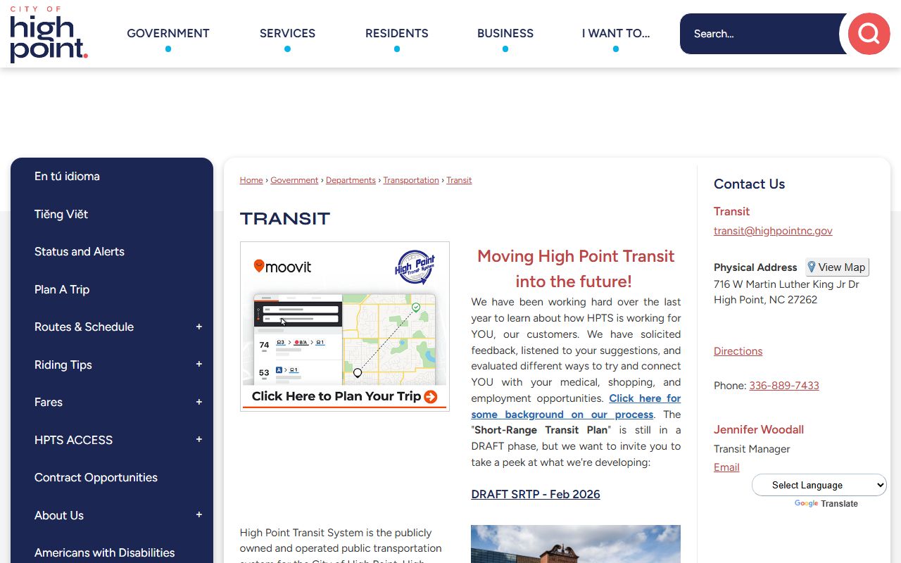 High Point phone codes Transit information center contact