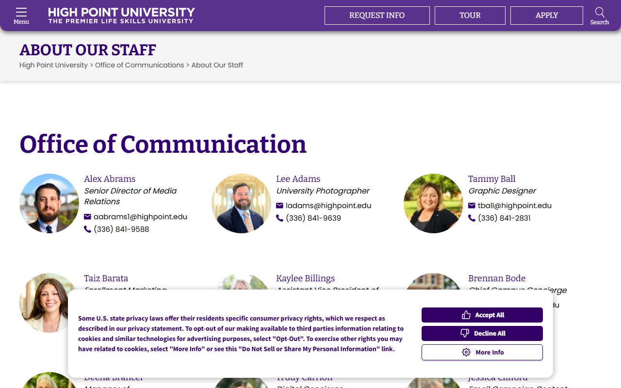 High Point phone numbers High Point University staff sample entries